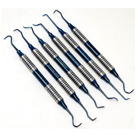 A2Z Scilab 6 Pcs Hollow Handle Sickle Scaler Blue Titanium Coated Stainless Steel Dental Tools A2Z-ZR-BLU-SS6